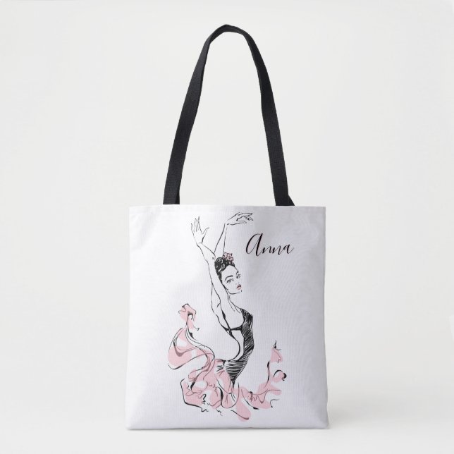 Tote Bag Personnaliser Ballerina Sketch Pink Blue (Devant)