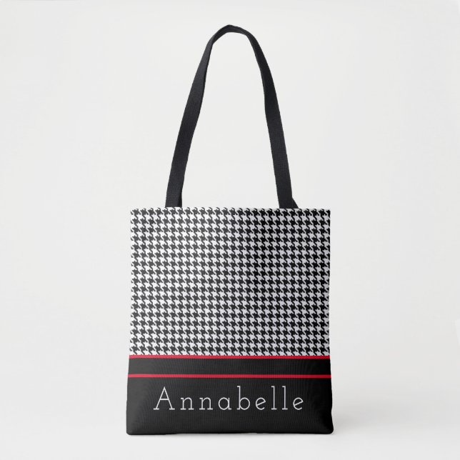 Tote Bag Personnaliser Black Houndstooth Plaid (Devant)
