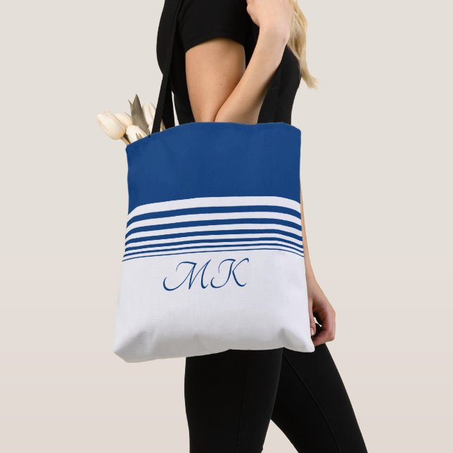 Tote Bag Personnaliser bleu et blanc (De près)