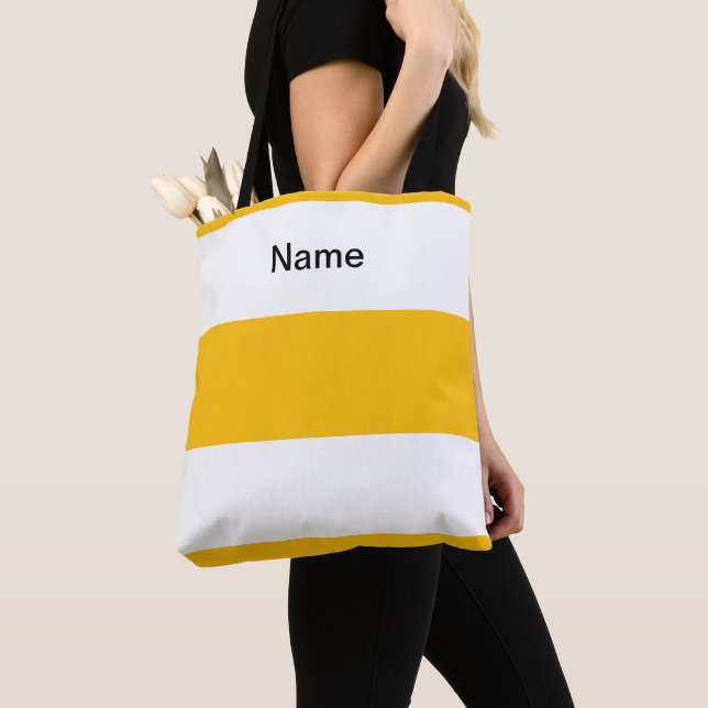 Tote Bag Personnaliser Classique Jaune Citron + Rayures Bla (De près)
