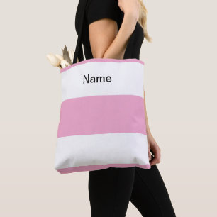Tote Bag Personnaliser Classique Rose Pastel + Rayures Blan