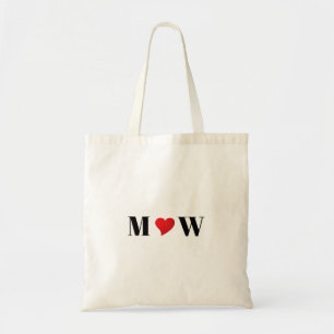 Tote Bag Personnaliser Deux initiales A Loves B coeur rouge