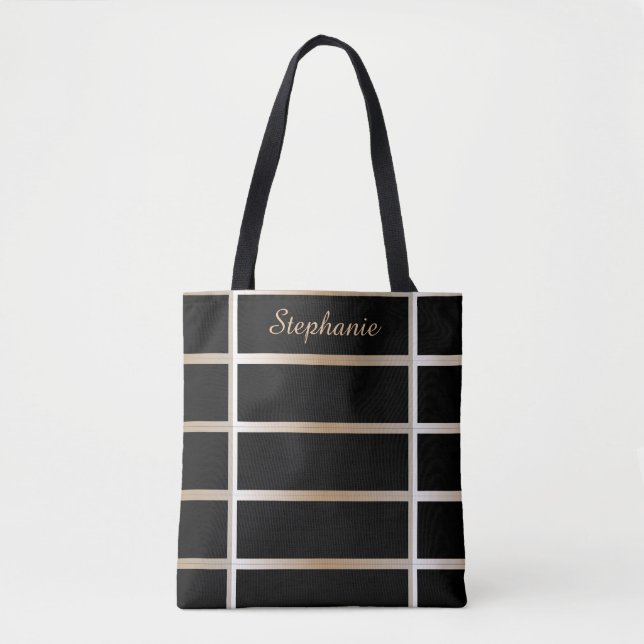 Tote Bag Personnaliser élégante carrelée d'or noir (Devant)