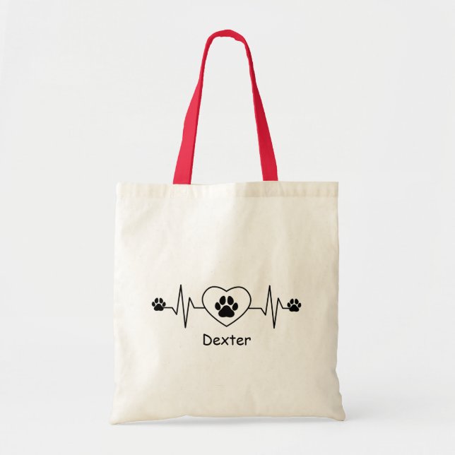 Tote Bag Personnaliser Heartbeat Dog and Heart (Devant)