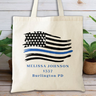 Tote Bag Personnaliser la police police mince ligne bleue