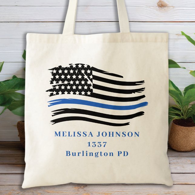 Tote Bag Personnaliser la police police mince ligne bleue (Créateur téléchargé)