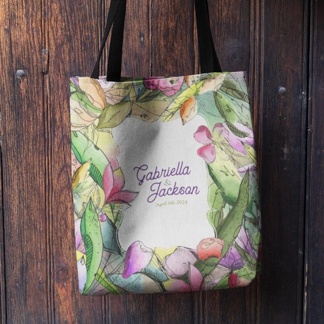 Tote Bag Personnaliser l'aquarelle florale en relief (Créateur téléchargé)