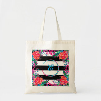 Tote Bag personnaliser les fleurs rayées avec bordure
