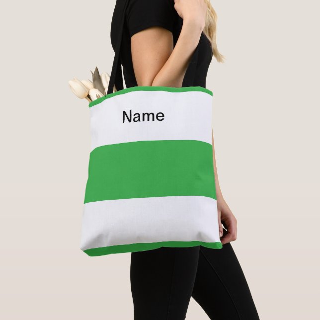 Tote Bag Personnaliser Lime Vert Classique + Bandes Blanche (De près)