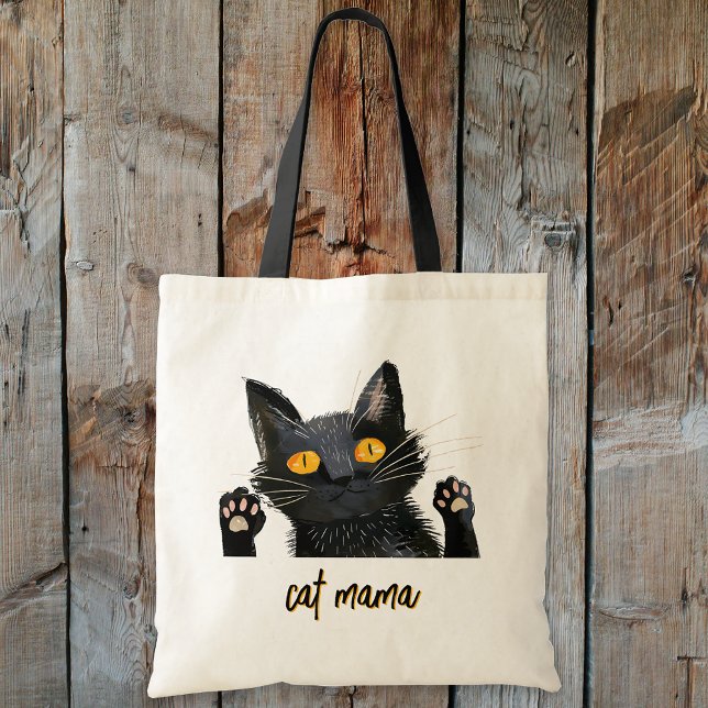 Tote Bag Personnaliser mignon chat noir Mama (Personalize Cute Black Cat Mama Tote Bag)
