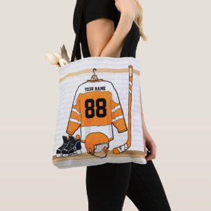 Tote Bag Personnalized orange et blanc hockey Jersey
