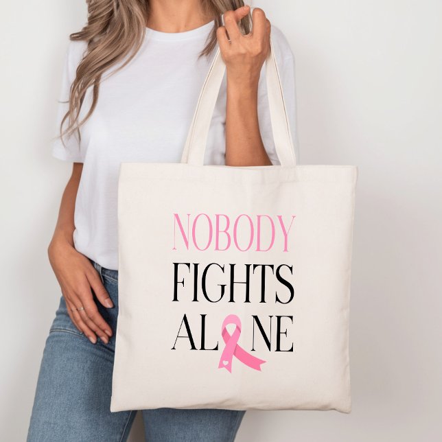 Tote Bag Personne ne combat seul la toile de ruban rose (Créateur téléchargé)