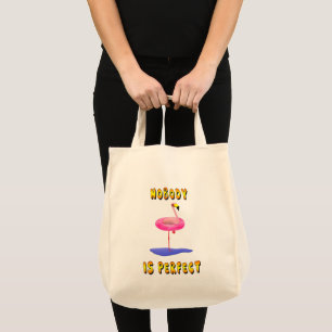 Tote Bag Personne n'est parfait - flamant avec anneau de na