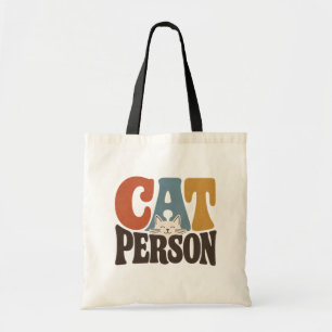 Tote Bag Personne Rétro Chats Typographie Amateur de Chats