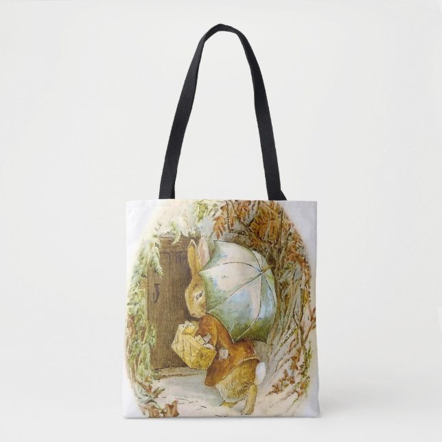 Tote Bag "Peter Rabbit avec parapluie d'hiver" par Beatrix  (Devant)