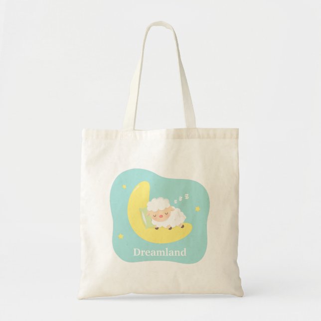 Tote Bag Petit agneau de sommeil mignon sur la lune pour (Devant)
