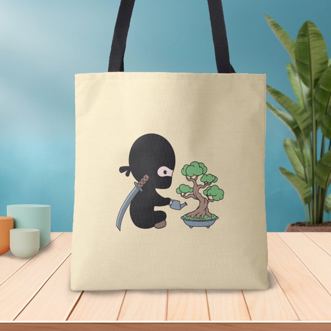 Tote Bag Petit bonsaï d'arrosage Ninja sur jaune (Créateur téléchargé)