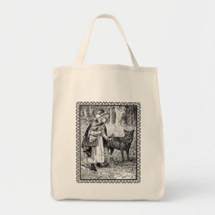 Tote Bag Petit Chaperon Rouge avec dessin de loup dans un c