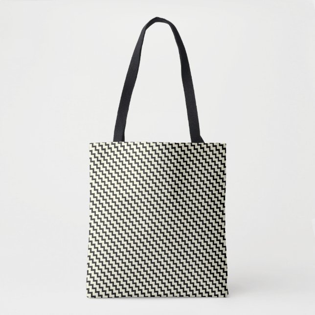 Tote Bag Petit chevron motif noir et crème (Devant)