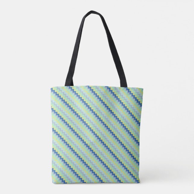 Tote Bag Petit chevron motif vert et bleu (Dos)