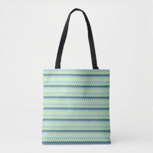Tote Bag Petit chevron motif vert et bleu