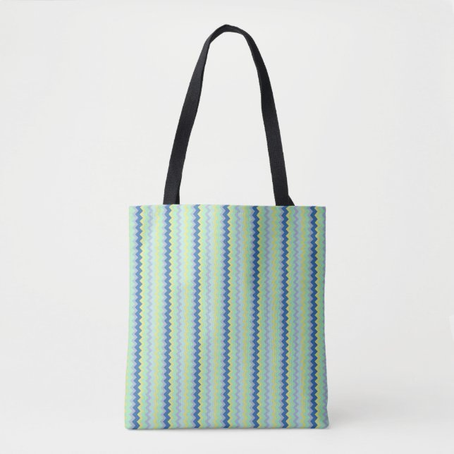Tote Bag Petit chevron motif vert et bleu (Devant)