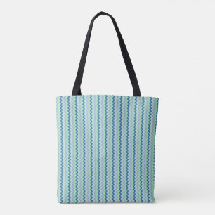 Tote Bag Petit chevron motif vert et bleu
