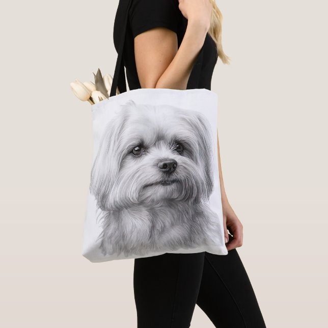 TOTE BAG PETIT CHIEN MALTESSE BLANC CUTE (De près)