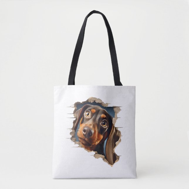 Tote Bag Petit chiot dachshund mignon qui regarde (Devant)