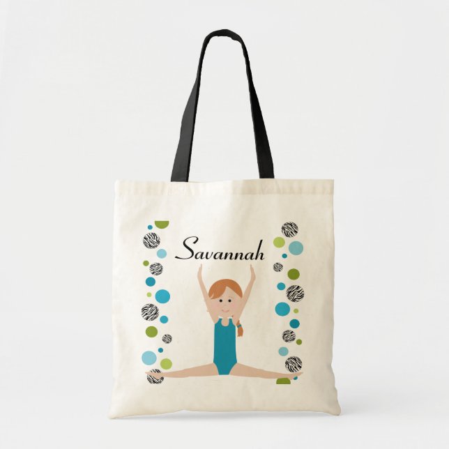 Tote Bag Petit gymnaste personnalisé dans l'Aqua et le vert (Devant)