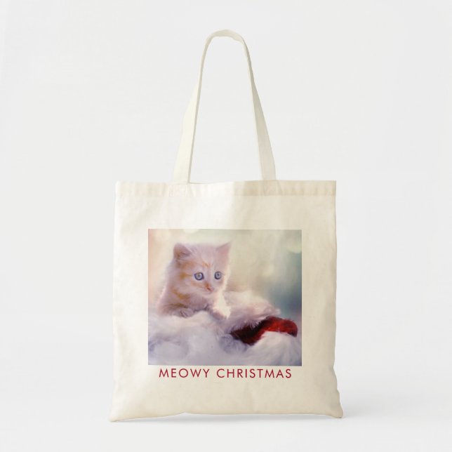 Tote Bag Petit Kitten reposant sur un chapeau de Noël Meowy (Devant)