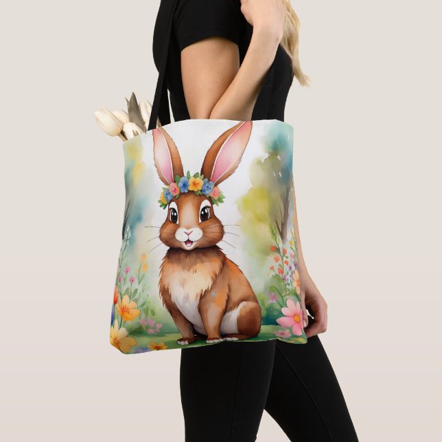 Tote Bag Petit lapin brun joyeux 1, Pâques (De près)