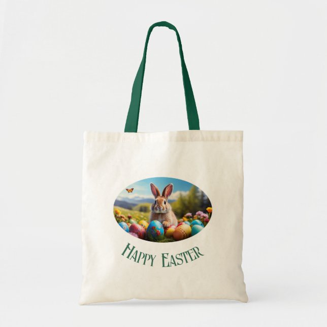Tote Bag Petit lapin de Pâques dans le paysage (Devant)