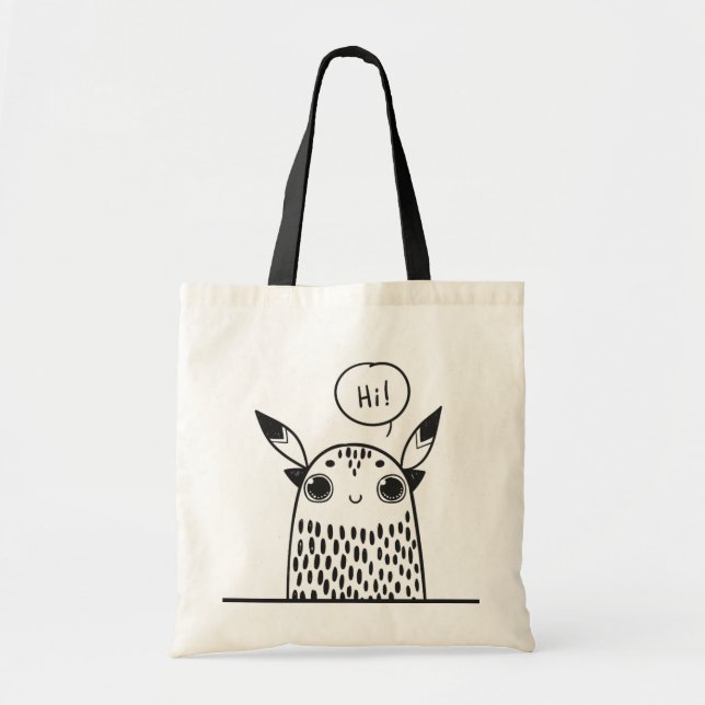 Tote Bag Petit Monstre mignon noir et blanc Illustré (Devant)