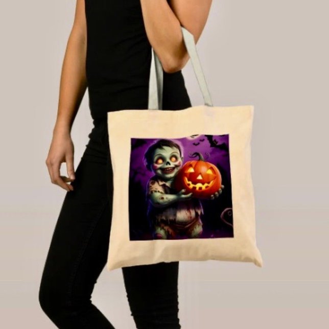 Tote Bag Petit Monstre Vert & Ami Citrouille (Tote Bag — 100% polyester, black laminated lining 100% cotton web hand. Made in the USA.
)