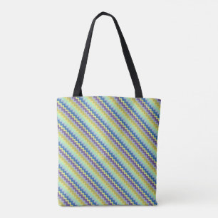 Tote Bag Petit motif chevron vert pourpre et bleu