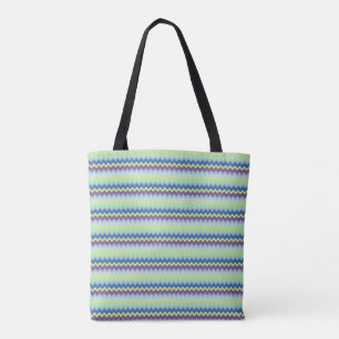 Tote Bag Petit motif chevron vert pourpre et bleu