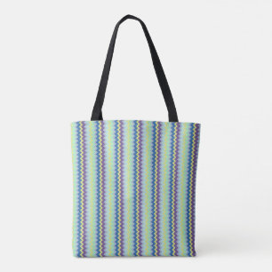 Tote Bag Petit motif chevron vert pourpre et bleu