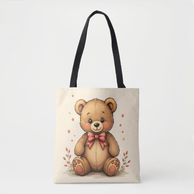 Tote Bag Petit ours brun mignon adorable avec cravate (Devant)