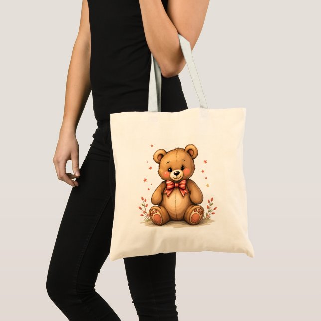 Tote Bag Petit ours brun mignon adorable avec cravate (Devant (produit))