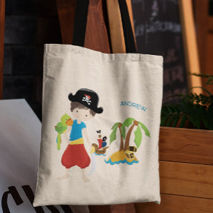 Tote Bag Petit petit pirate garçon avec trésor et perroquet