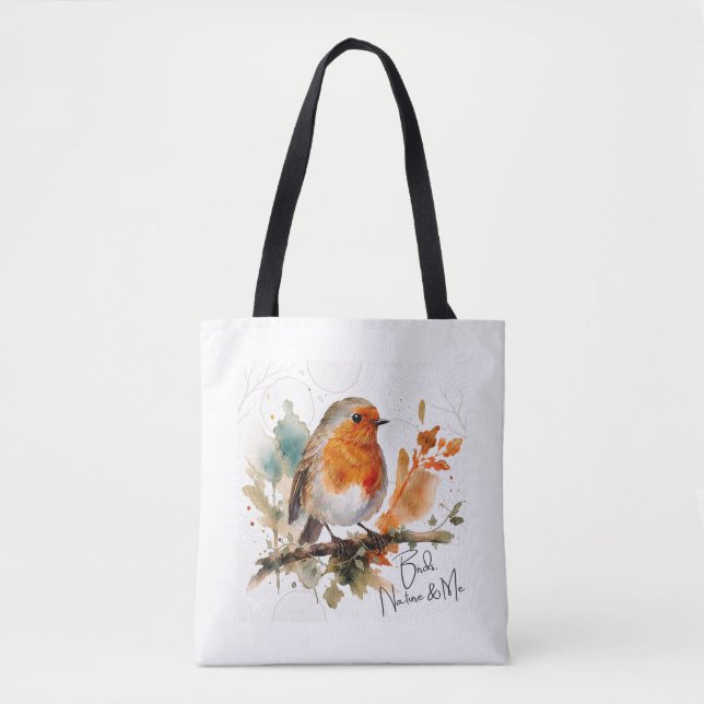 Tote Bag Petit Robin - Les oiseaux, la nature et moi (Devant)