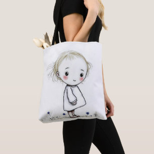 Tote Bag Petite Esquisse De Fille Avec Fleur sauvage