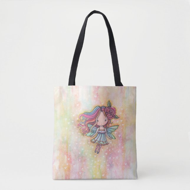 Tote Bag Petite Fée du Cœur Flottant avec des Cœurs (Devant)