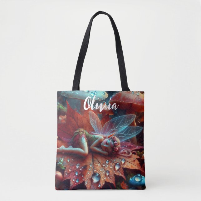 Tote Bag Petite fée Whimsical dormant sur une feuille (Devant)