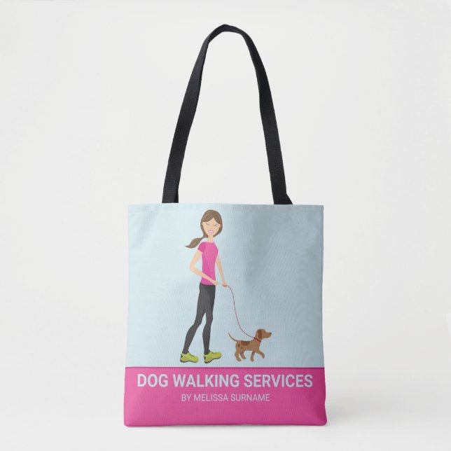 Tote Bag Petite Fille Et Chien Brown - Services De Promenad (Devant)