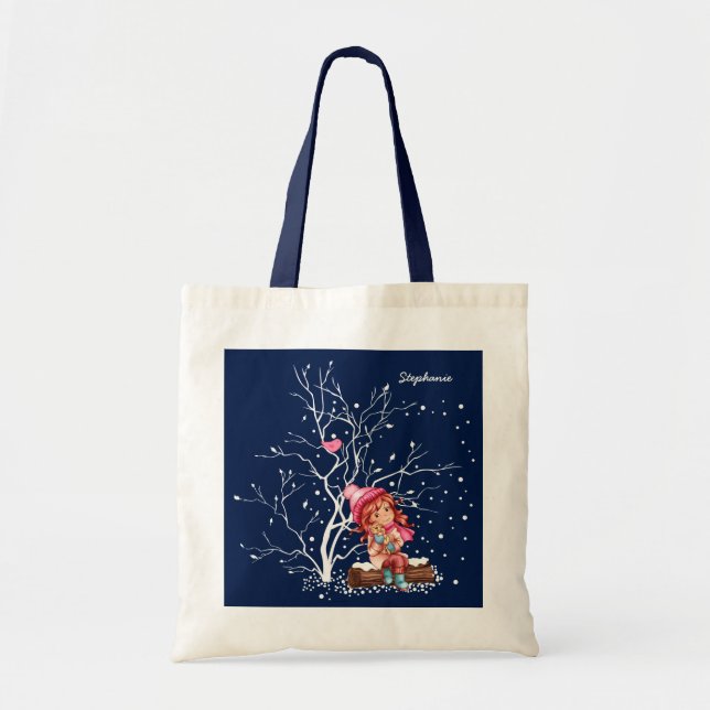 Tote Bag Petite fille et Kitty. Nom personnalisé Cadeau de  (Devant)