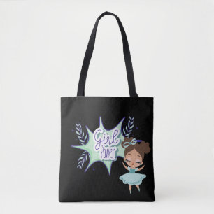 Tote Bag Petite fille, fille puissance bébé bib noir
