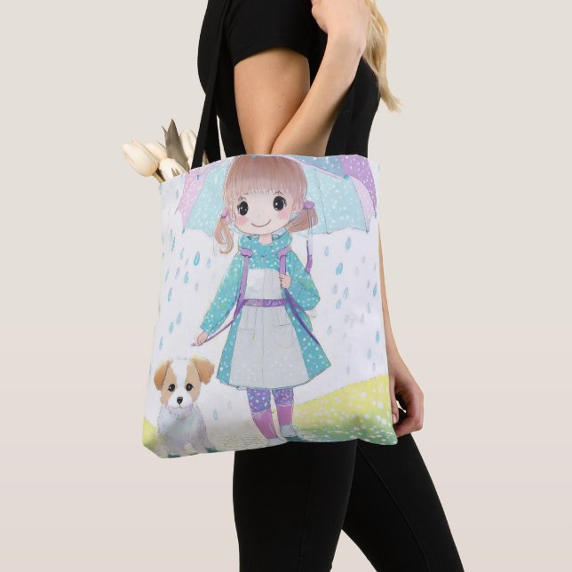 Tote Bag Petite fille jour de pluie (De près)