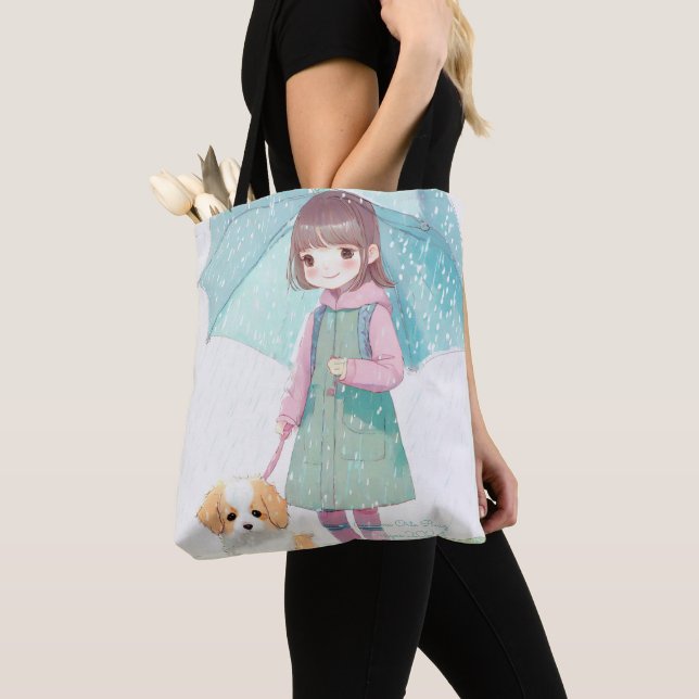 Tote Bag Petite fille jour de pluie (De près)